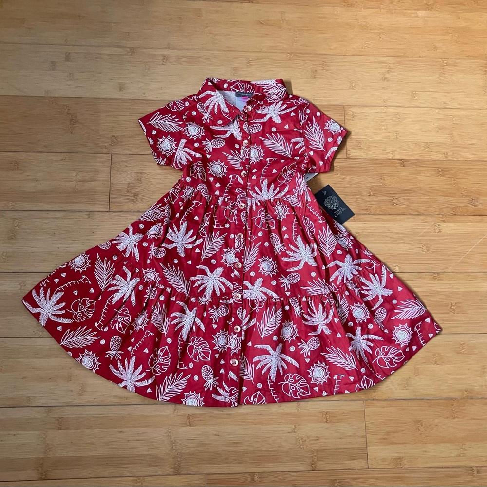 NWT Girls Size 6X Vince Camuto Rust Tropical Print Twirl Dress